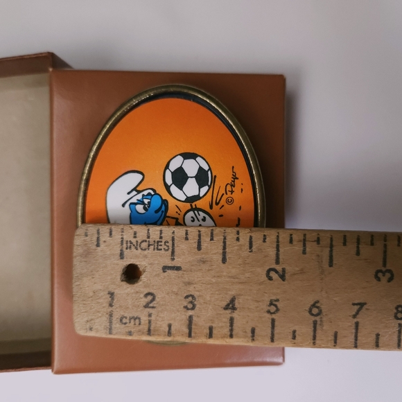 Smurfs Vintage 80s Soccer Orange Belt Buckle Oden NEW In Box - Picture 8 of 9